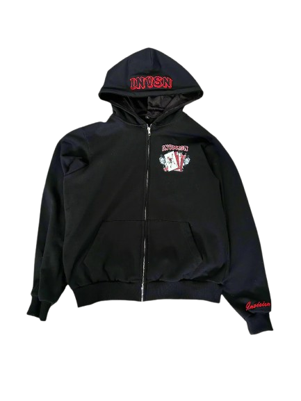 Joker Zip Up Hoodie- Black